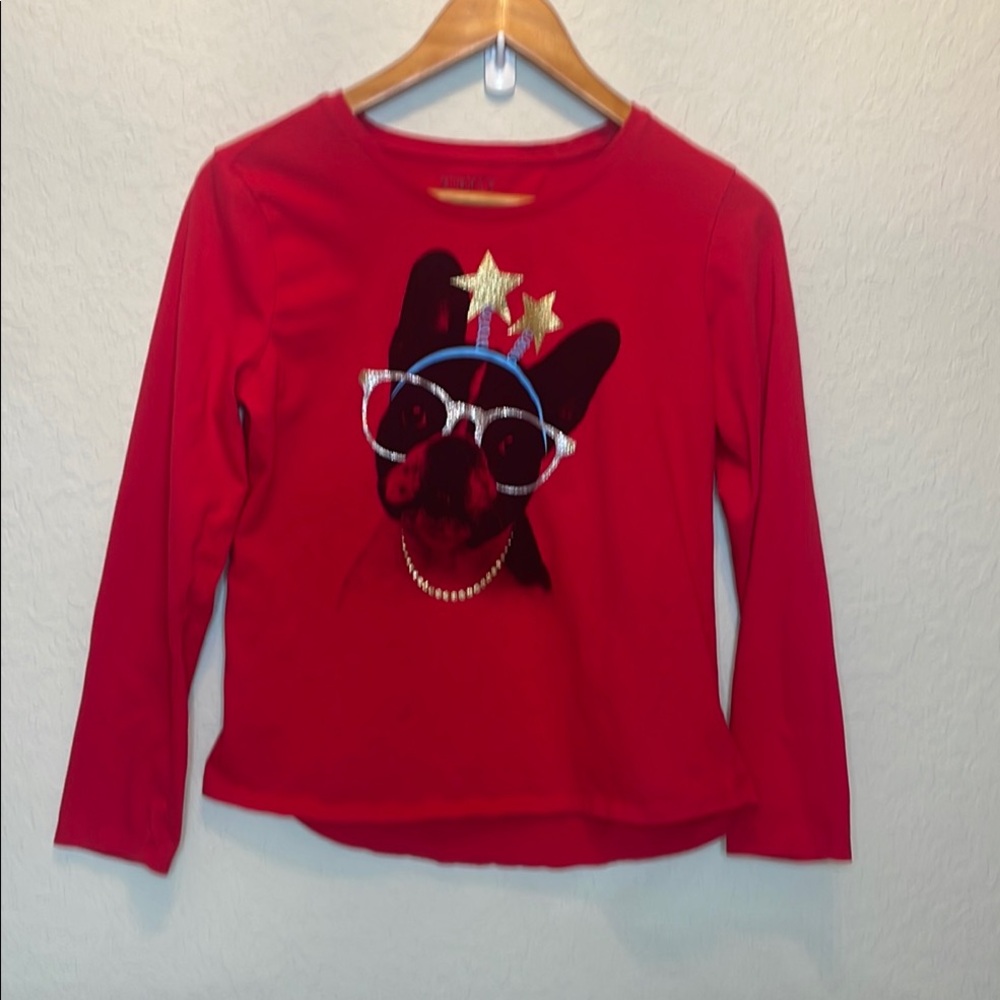 Simply Styled Red Long Sleeve Kids Shirt with Dog Graphic